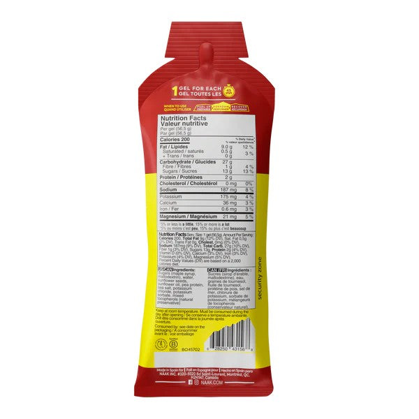 Back view of Salted Maple flavour naak Ultra Energy Gel packet