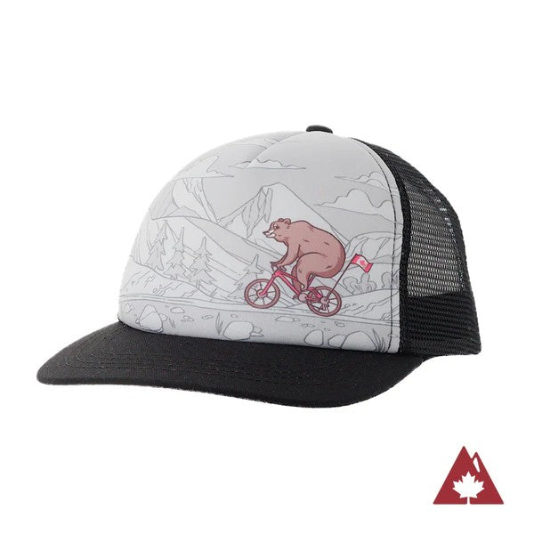 Front view of Ambler Actimals Kid's trucker hat with bear animal art on the front panel