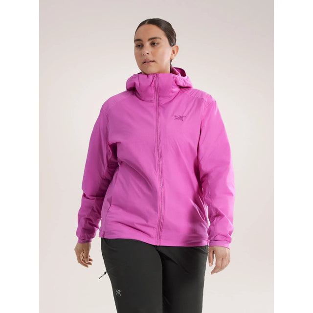 Arc'teryx Women's Atom hoody jacket front view model in Alpenglow colour