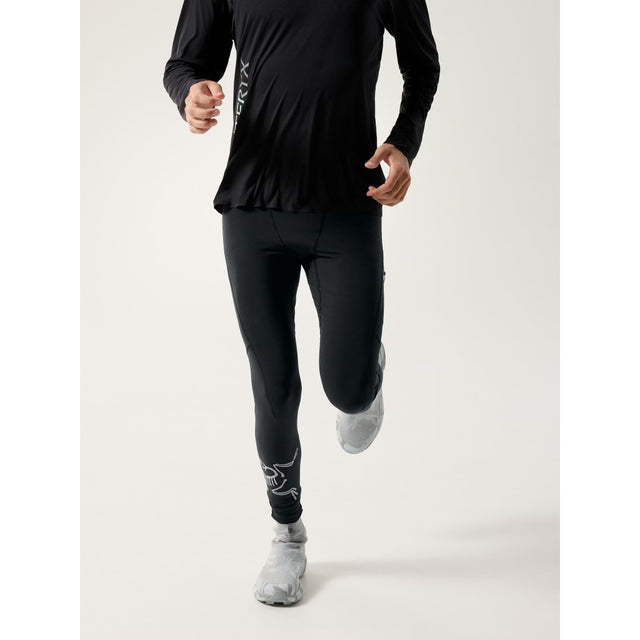 Arc'teryx front view running pose of Norvan Men's tight in colour black