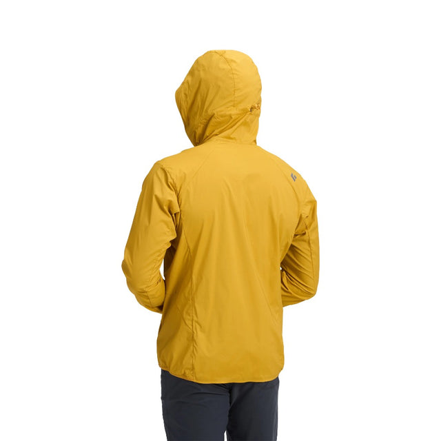 Back on-model view of Black Diamond Alpine Start Hoody men's in amber colour