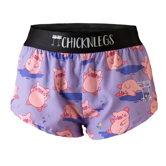 Women's ChicknLegs 1.5" split running shorts in piggies print