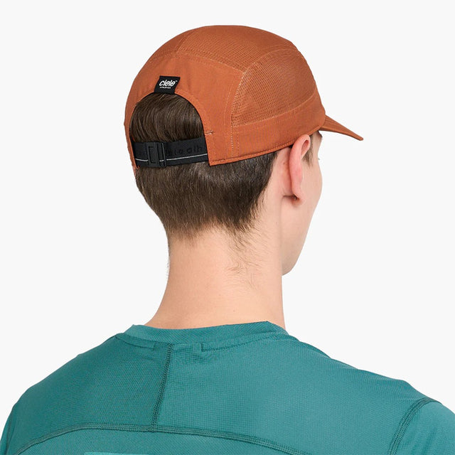 ciele athletics GOCap Comp Century running hat in gingerbread colour model back view