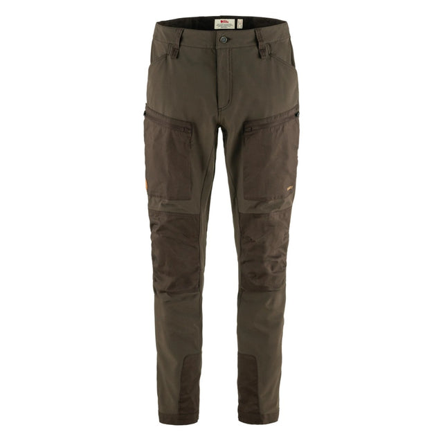 Front view of men's dark olive fjallraven keb agile trousers