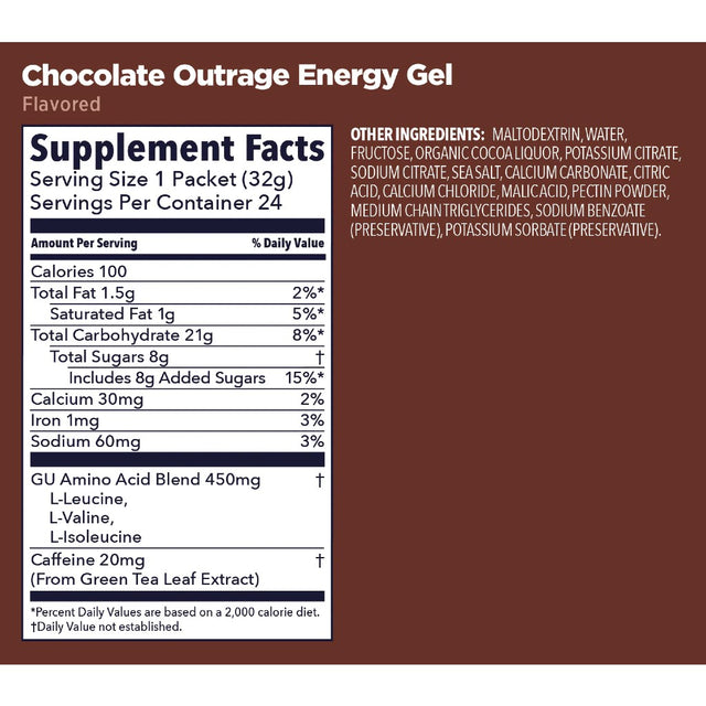 GU energy gel chocolate outrage flavour nutrition information