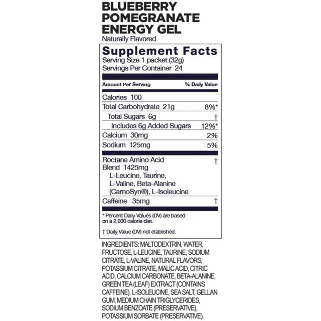 GU Roctane gel Blueberry Pomegranate flavour nutrition information