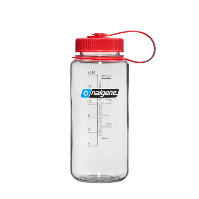 Nalgene 16 oz water bottle with wide mount in Clear Sustain and Red colour