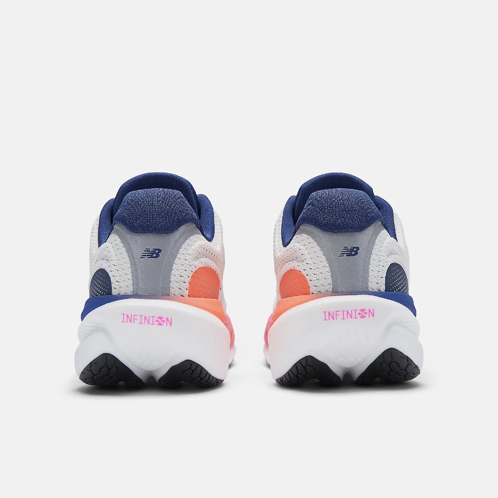 Back view of women's New Balance Fresh Foam X 1080 v15 running shoe in white/purple/pink/orange colour