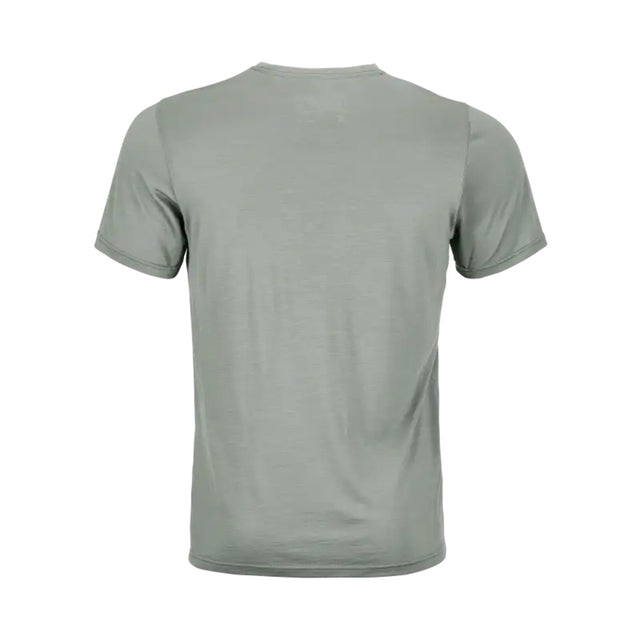 Back view of Ortovox men's 120 cool tec mtn stripe t-shirt in green sage colour