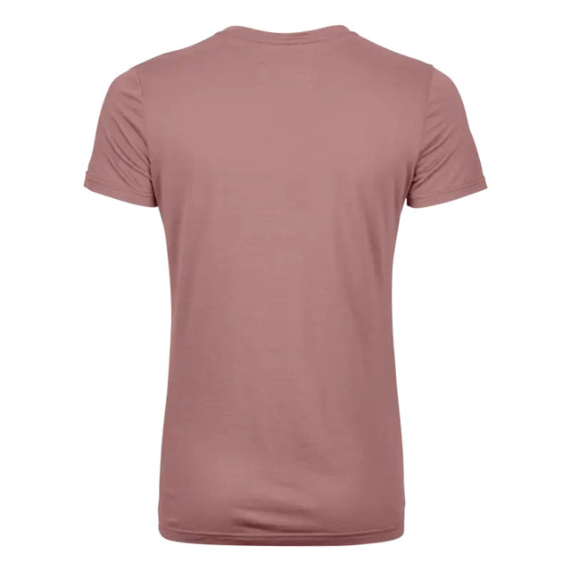 Back view of Ortovox women's 120 cool tec mtn stripe t-shirt in dusk rose colour