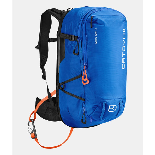 Front view of Ortovox Avabag litric tour 40 avalanche pack in Blue Note colour