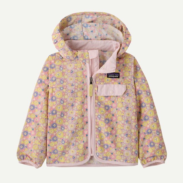 Front view of Patagonia Baggie Jacket in fruity times quiet violet colour