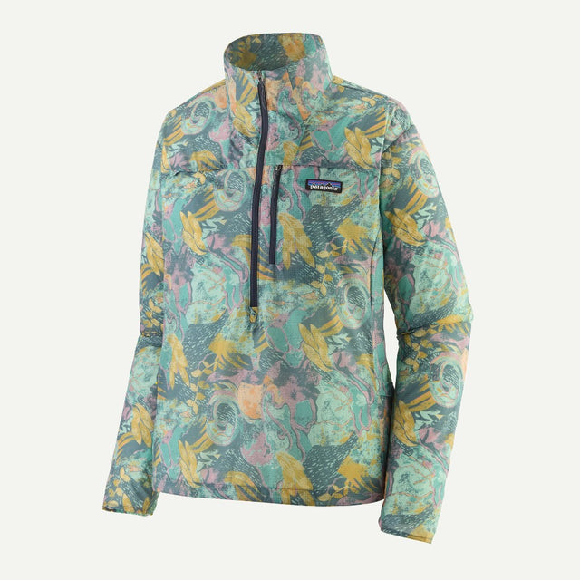 Front view of Patagonia Houdini stash 1/2 zip pullover women's in Moon tripper/blue sage colour