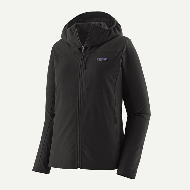 Front view of Patagonia Women's R1® CrossStrata Hoody in Black colour