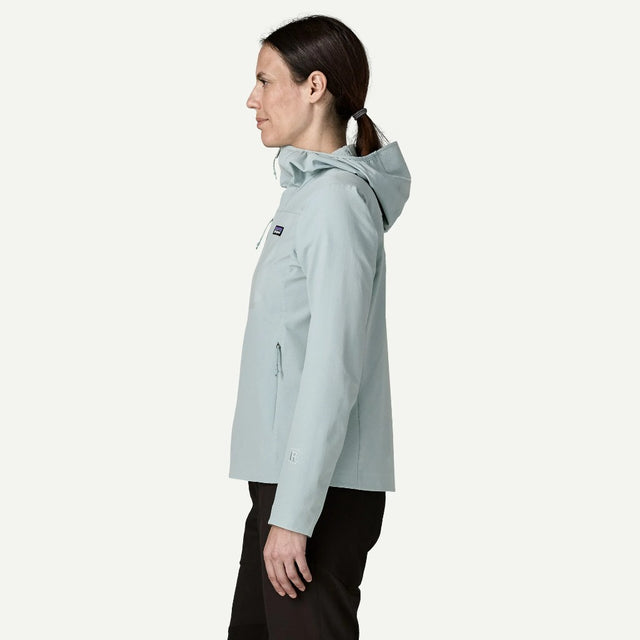 Side on-model view of Patagonia Women's R1® CrossStrata Hoody in Virtually Blue colour