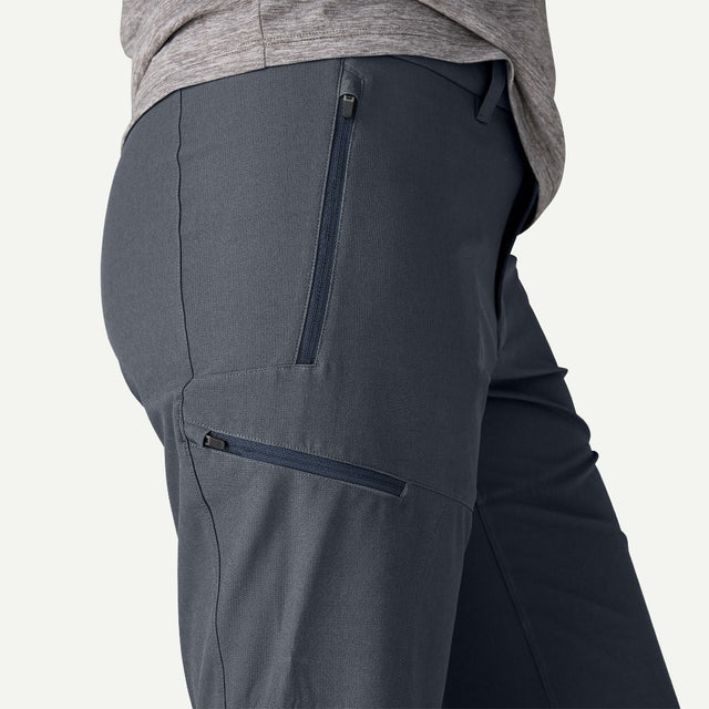 Zippers detail view of Patagonia Terravia Trail Pants women's in smolder blue colour