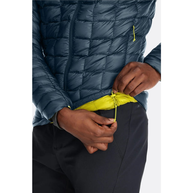Hem detail view of Rab Mythic Alpine Jacket Men's in dark blue colour