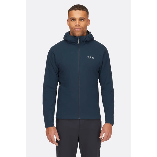 Front on-model view of Rab Xenair Alpine Light Jacket Men's in dark blue colour