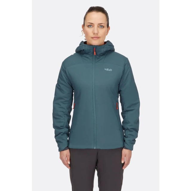 Front on-model view of Rab Xenair Alpine Light Jacket Women's in blue colour
