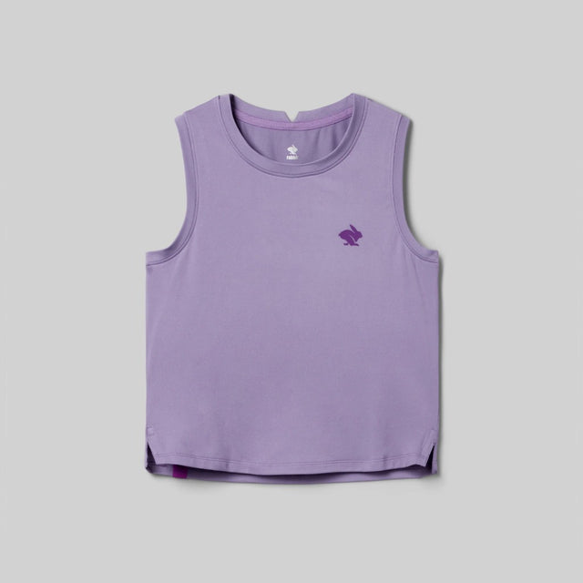 Front view of Rabbit EZ Crop Tank women's in chalk violet colour