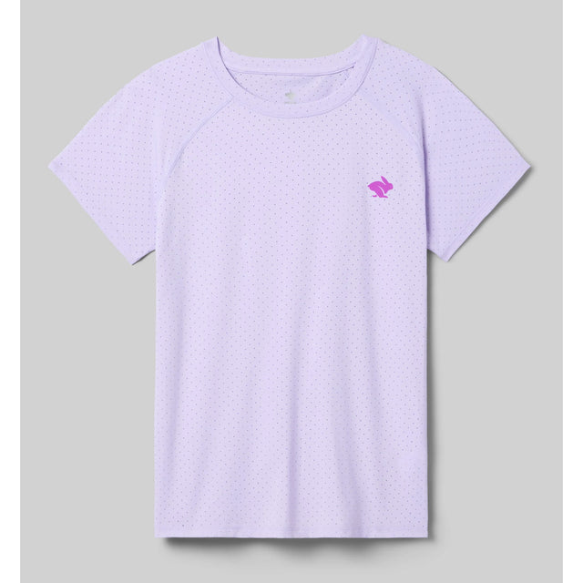 Front view of rabbit EZ Tee perforated ice short sleeve women's shirt in pastel lilac colour