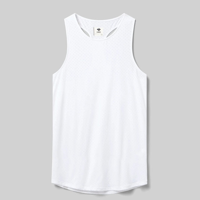 Front view of rabbit women's ice perf tank in white colour