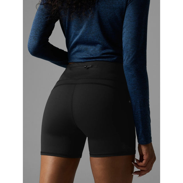Back on-model view of Rabbit speed leggy high rise 4" women's in black colour