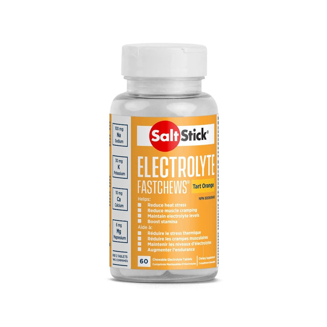 SaltStick electrolyte chewable tablets in Tart Orange flavour