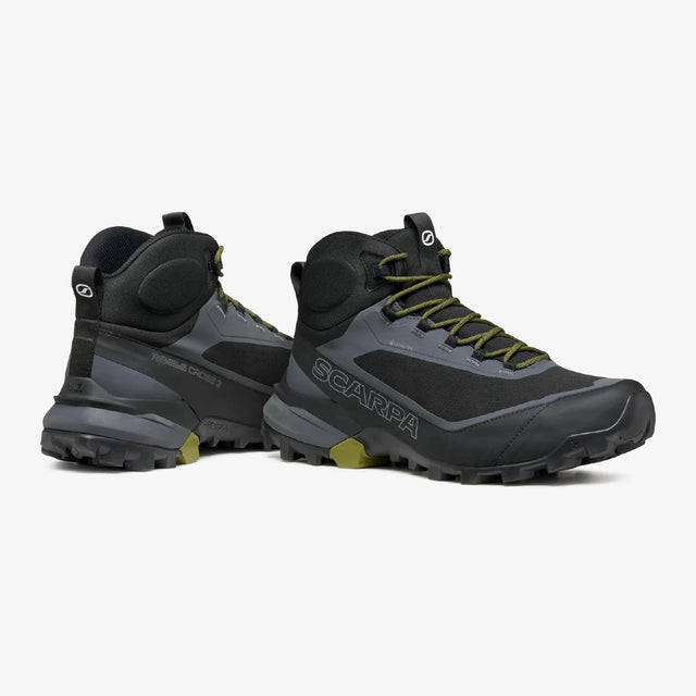 Lateral and medial side view of Scarpa Ribelle Cross 2 Mid GTX Men's in Black/Olive colour