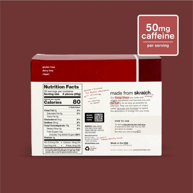 Skratch labs energy chews in sour cherry flavour nutrition information