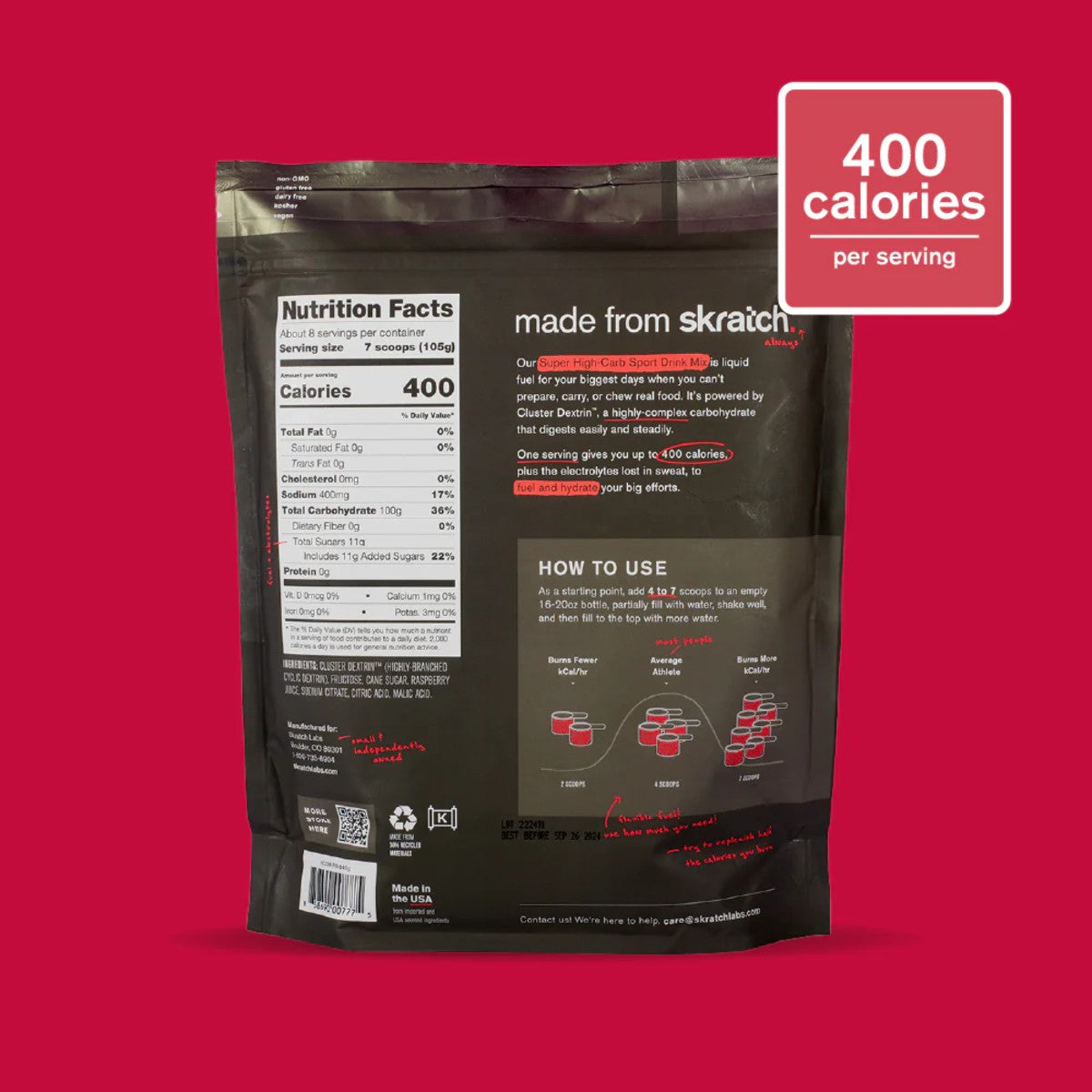 Skratch Labs Super High-Carb Raspberry Flavour Nutrition Information