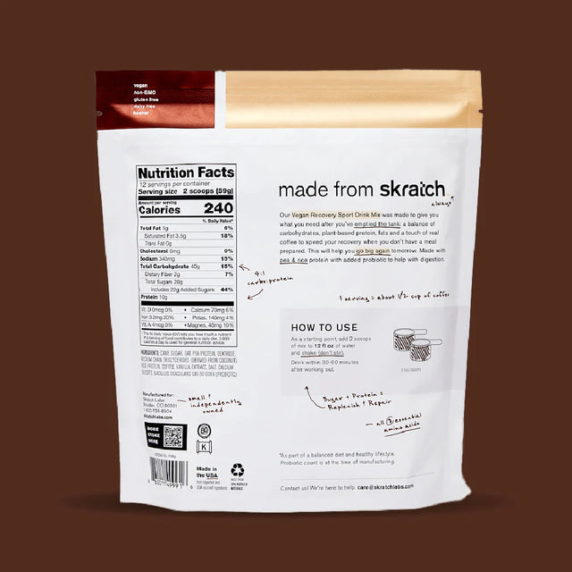 Skratch labs vegan sport recovery drink mix, oat milk latte flavour nutrition information