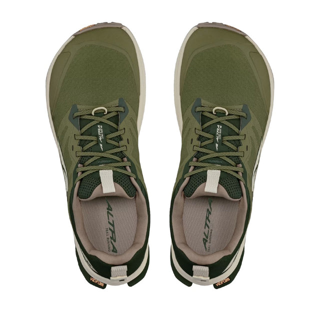 Top view of men's Altra Lone Peak 9+ trail shoes in green colour