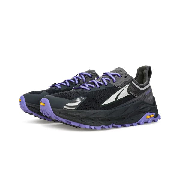 Pair of women's altra olympus 5 trail running shoes in black/grey