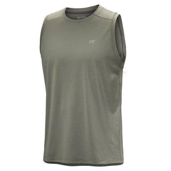Front view of men's Arc'teryx Cormac tank in forage heather (green)