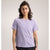 Front on-model view of women's Arc'teryx Silene crew shirt in velocity heather (purple)