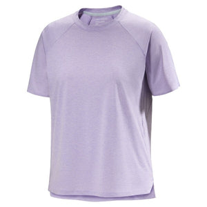 Front view of women's Arc'teryx Silene crew shirt in velocity heather (purple)