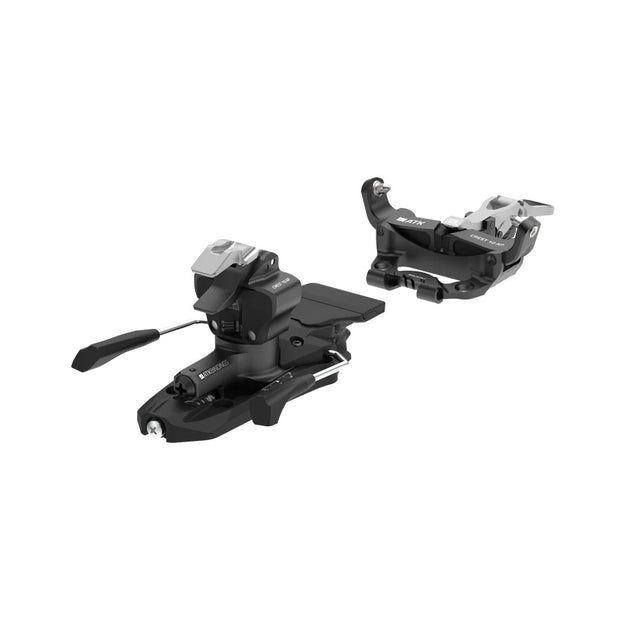 Back angled view of black ATK Crest 10 ski binding
