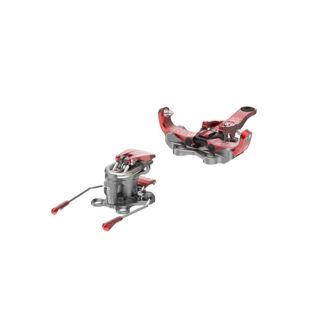 Heel angled view of a red ATK Revolution Brake binding