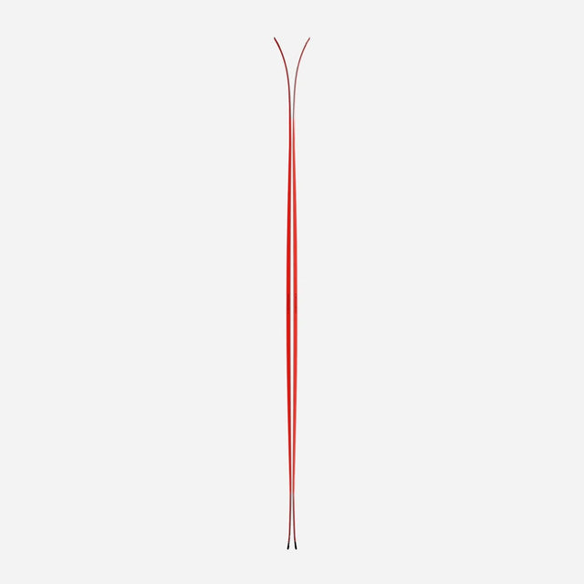 Side view of a pair of red Black Crows Camox Freebird skis