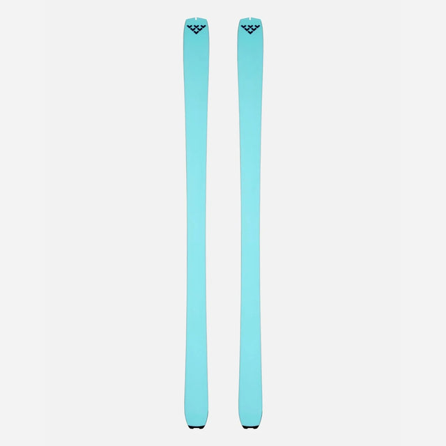 Bottom view of a pair of turquoise Black Crows Mentis Freebird skis