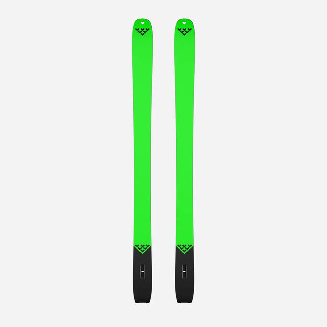 Bottom view of a pair of green Black Crows Navis Freebird skis