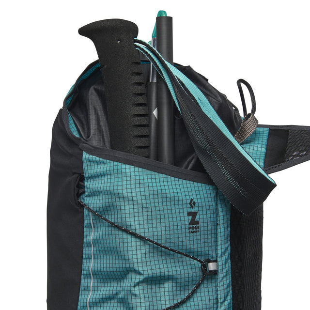 Pole storage view of Black Diamond Distance 22 women's pack