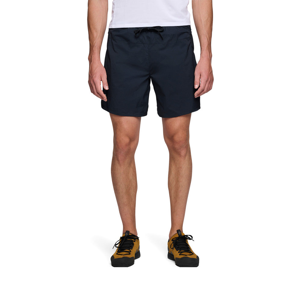 Front on-model view of men's Black Diamond Distance Shorts in black
