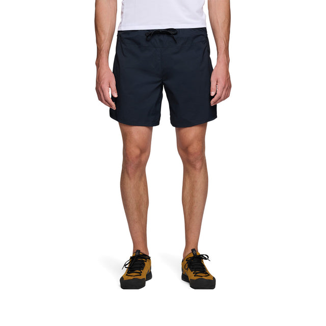 Front on-model view of men's Black Diamond Distance Shorts in black