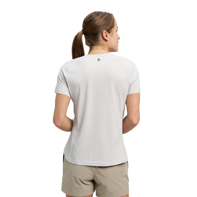 Back on-model view of women's Black Diamond Distance SS Tech Tee in alloy colour