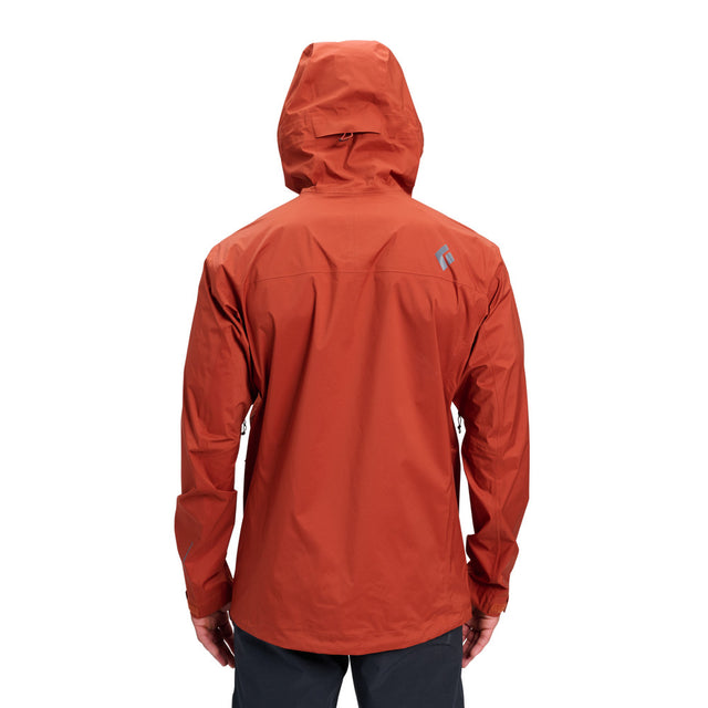 Back on-model view of men's Black Diamond Fineline Stretch shell in burnt sienna colour