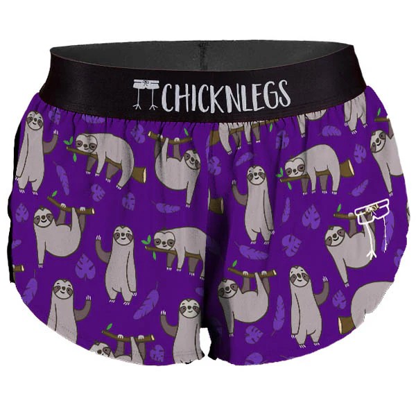 Women's ChicknLegs 1.5" split running shorts in sloths print