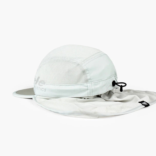 Back view of ciele goCap cape running cap in light grey