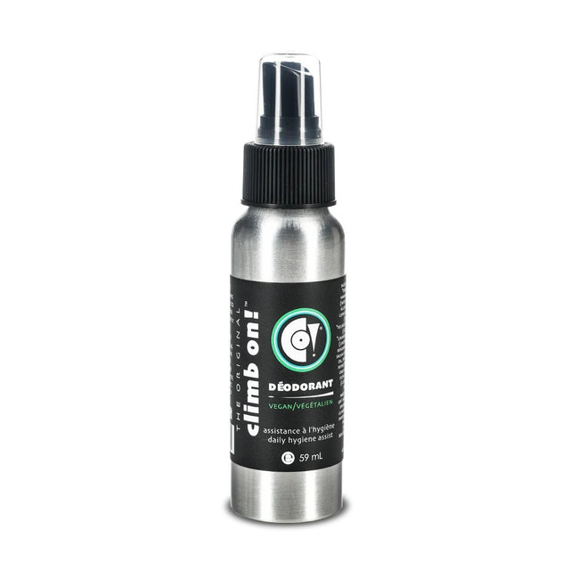 Silver Climb On! deodorant spray bottle